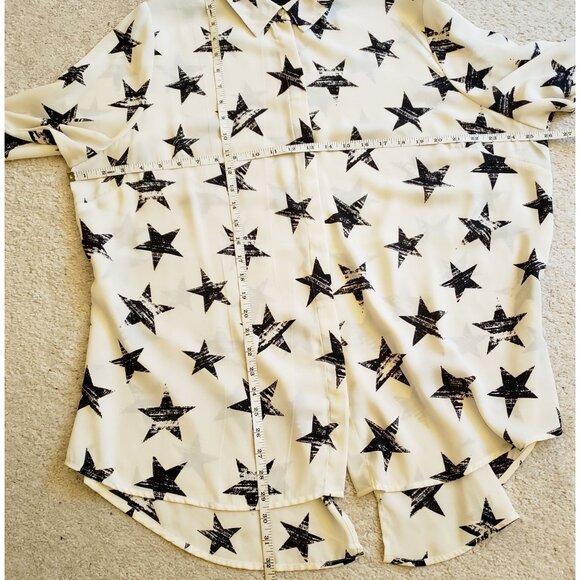 Lane Bryant Lightweight Star Print Cream/Black Button Up Tunic Top Size 18/20 *F - Picture 6 of 10